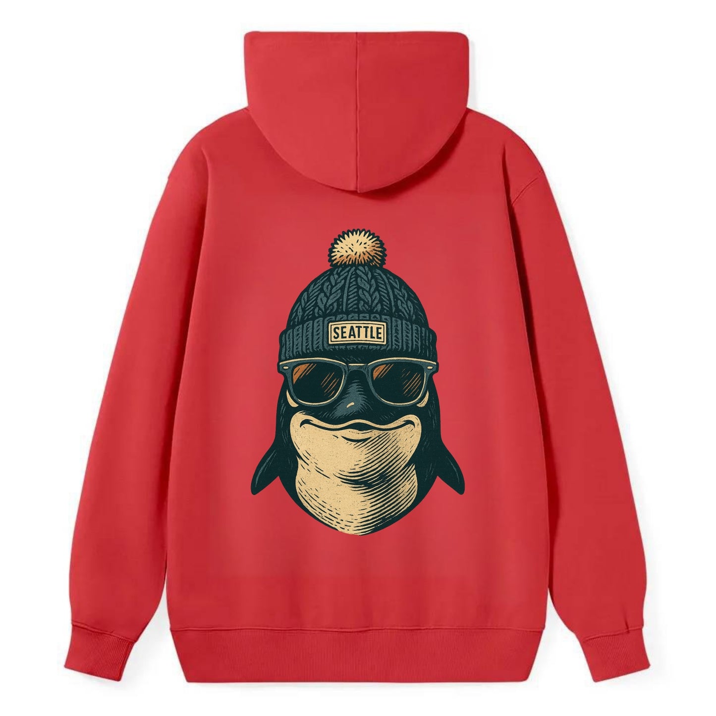 Washington Orca wearing Seattle beanie with pom pom and wayfarer - Classic Pullover Hoodie - Red
