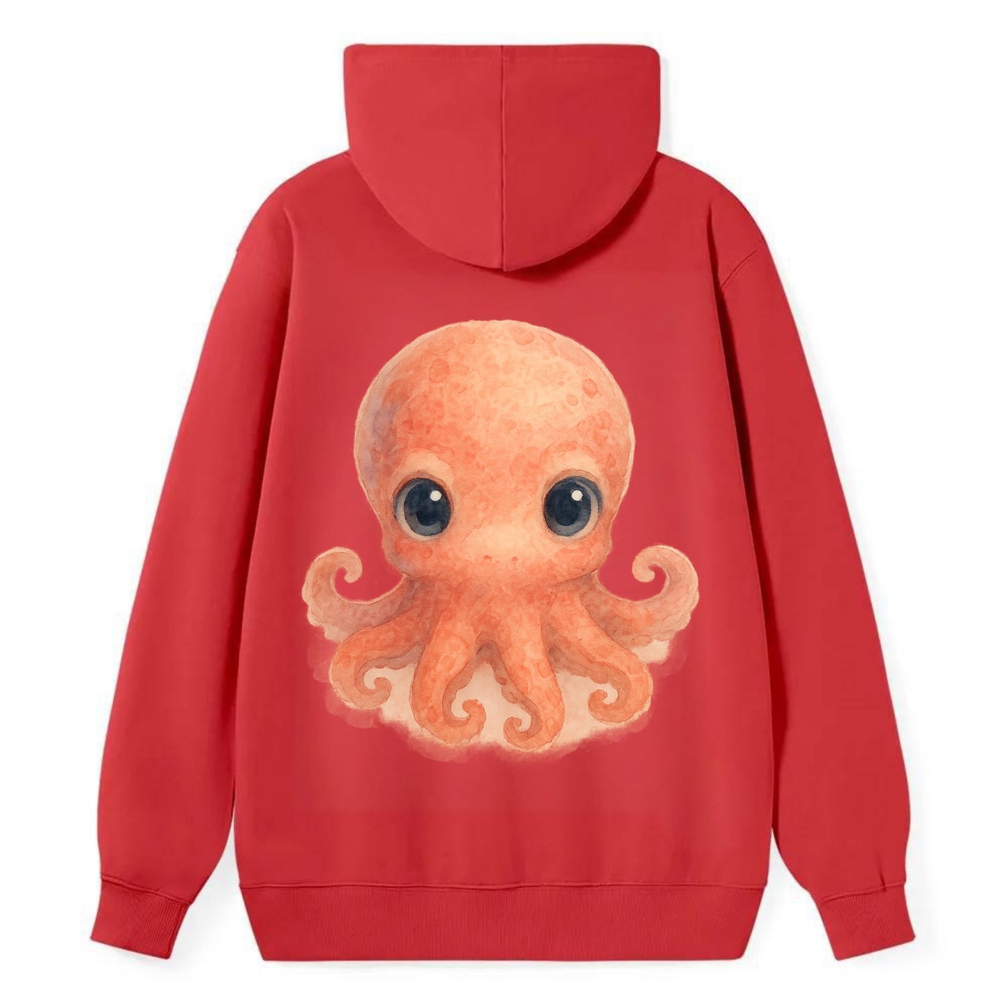 Baby Octopus - red-orange, eight tiny tentacles curled, large intelligent - Classic Pullover Hoodie - Red