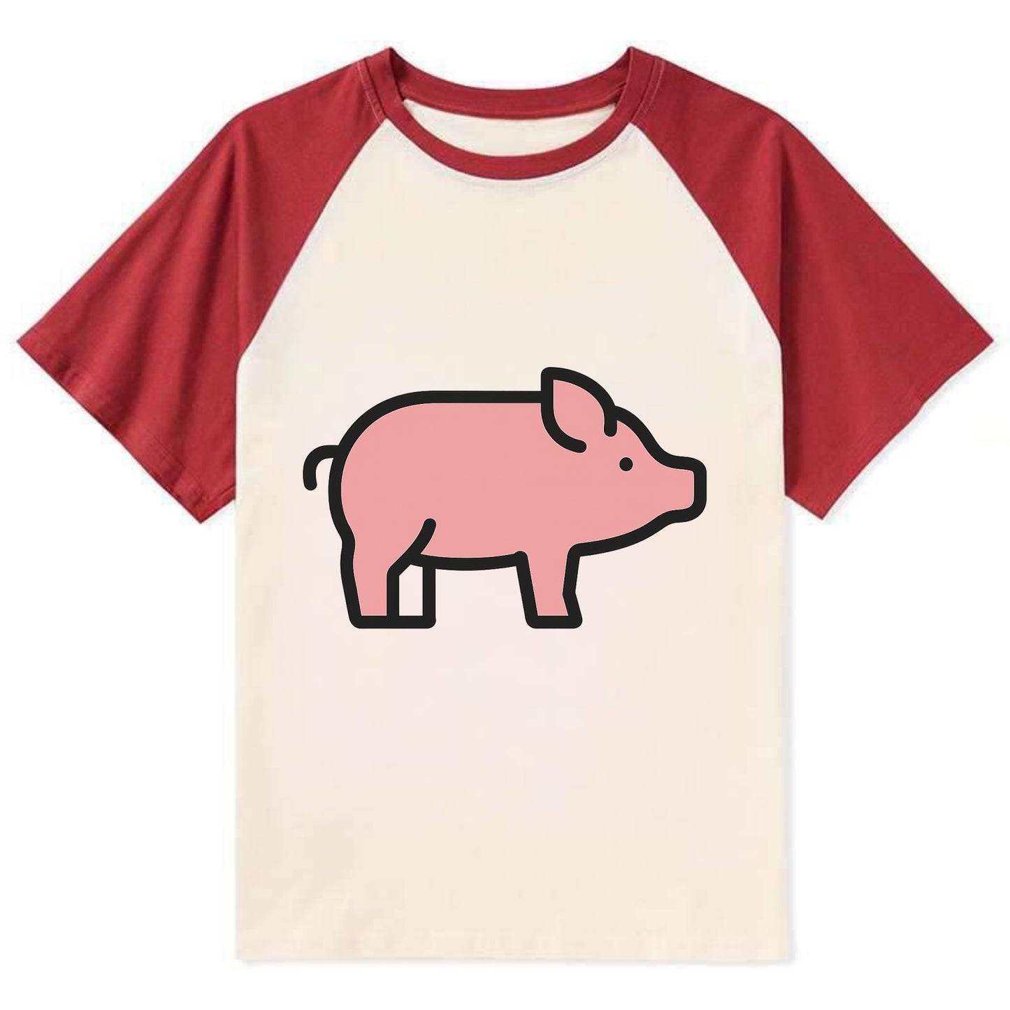Pig - Pink farm pig flat side profile - Contrast Raglan T-shirt - Red