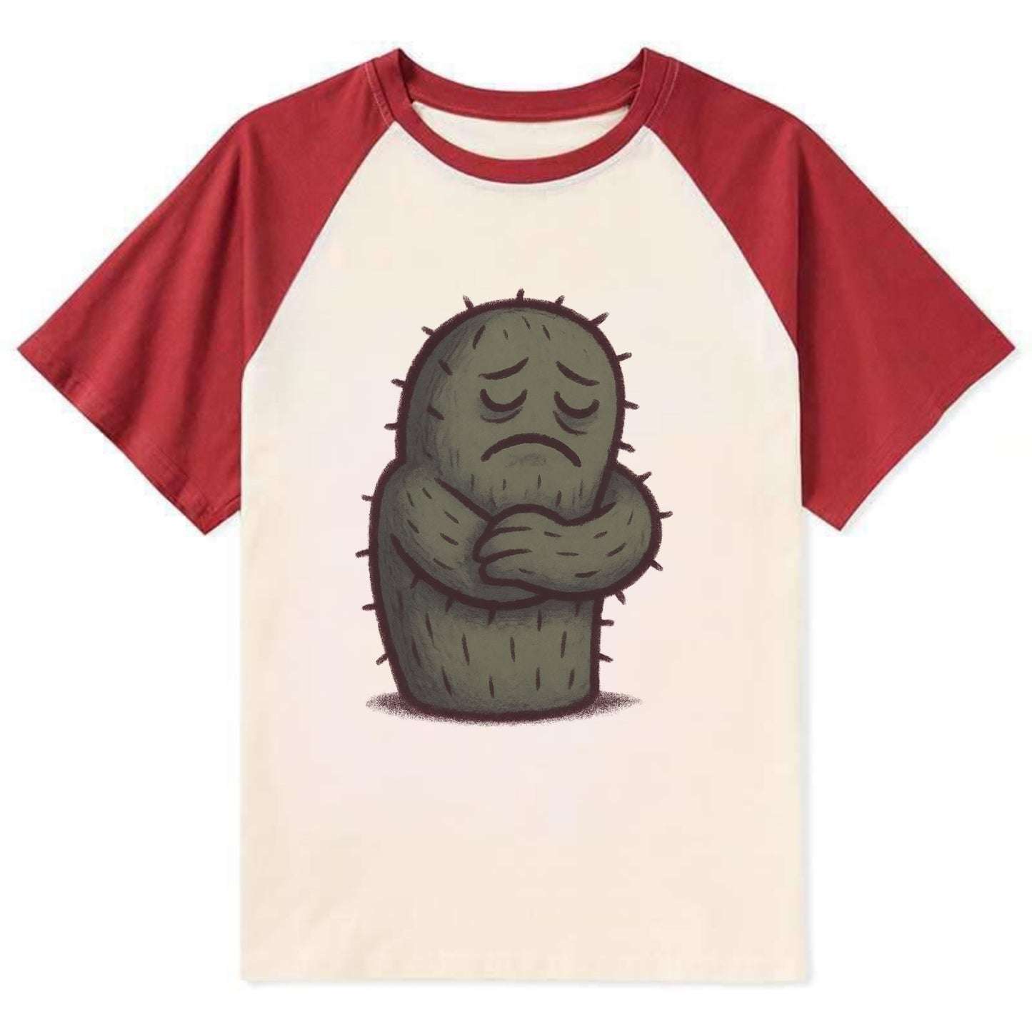 SINGLE IS VALID | Content cactus hugging itself - - Contrast Raglan T-shirt - Red