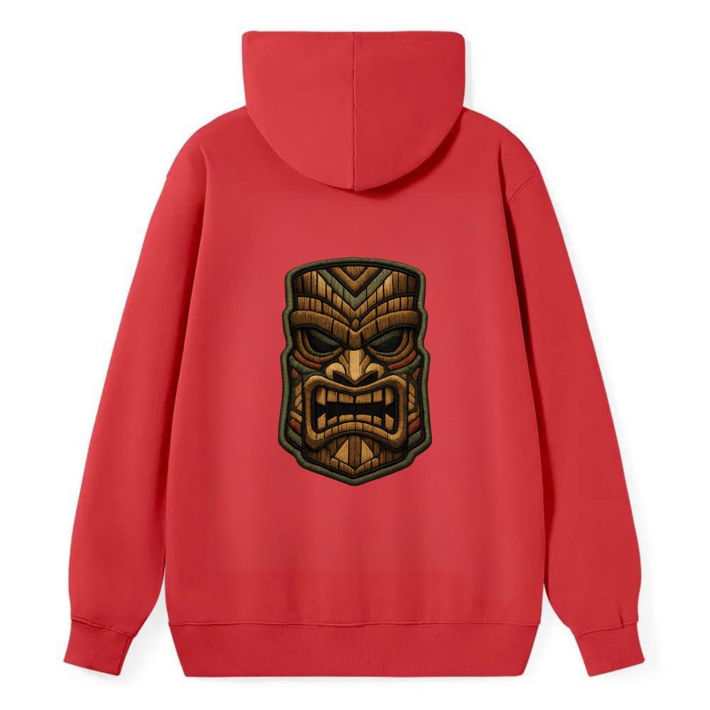 TIKI MASK - carved totem in brown and red , Polynesian - Classic Pullover Hoodie - Red