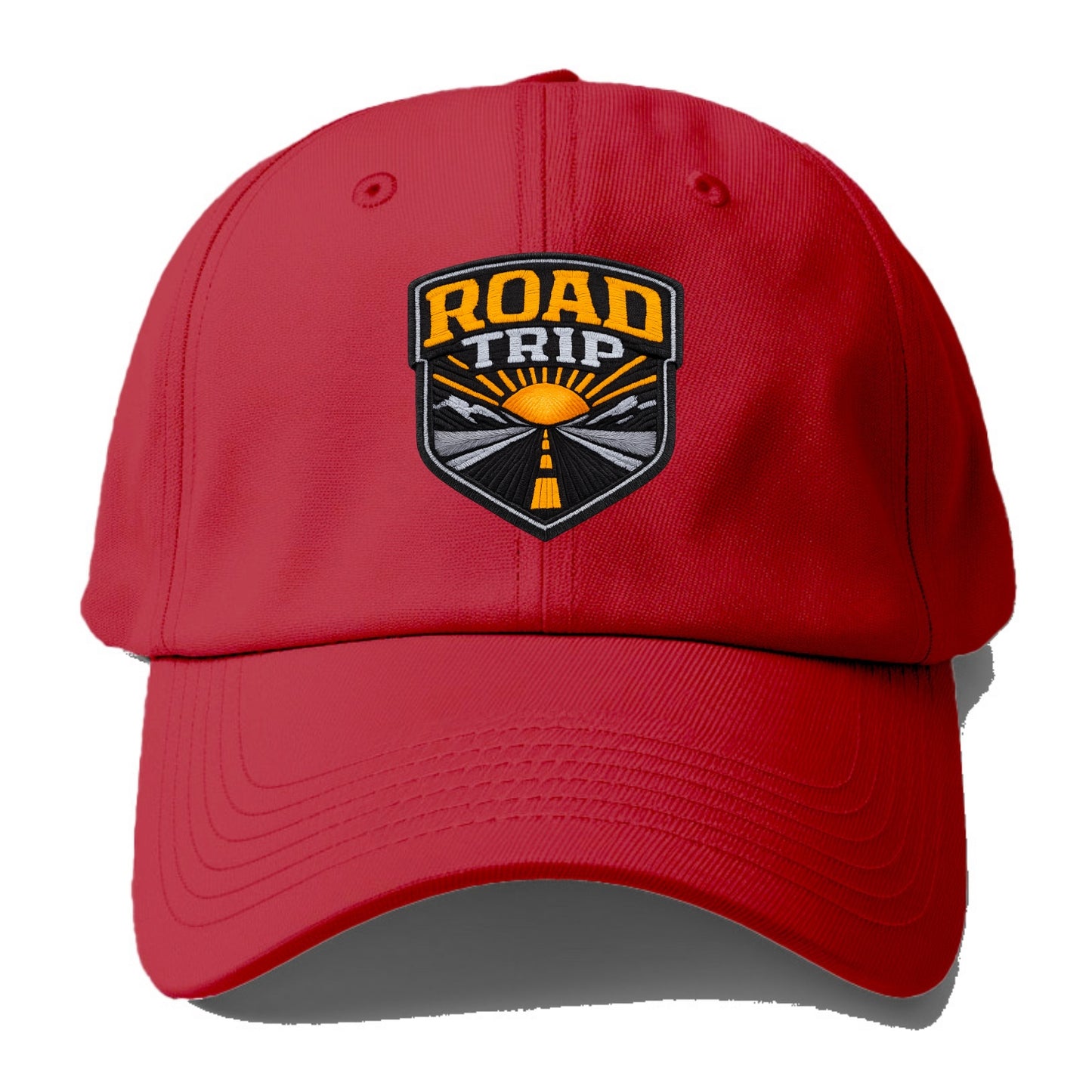 ROAD TRIP - highway and sun in orange and gray , open road - Baseball Cap - Red