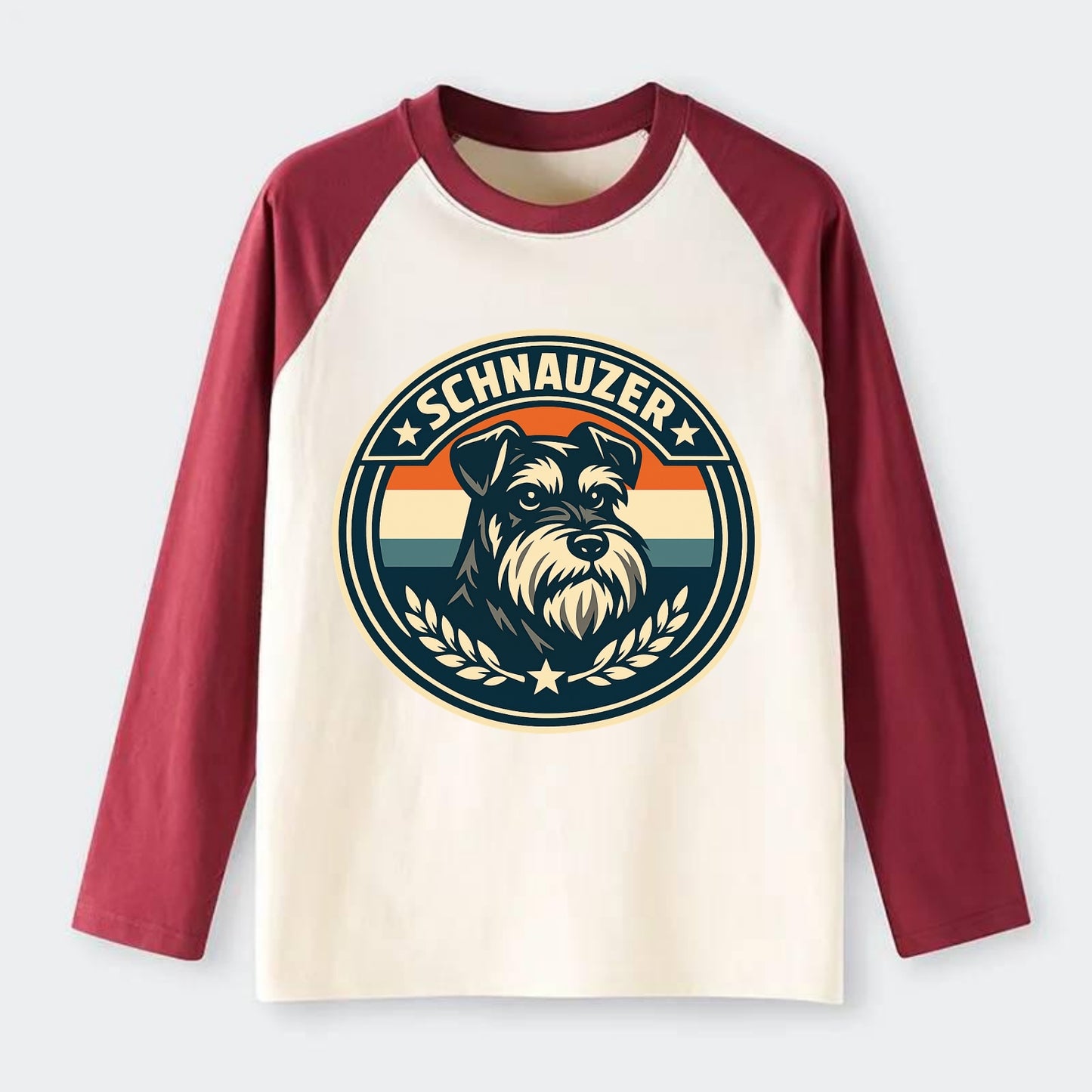 Noble Schnauzer Emblem - Raglan Long Sleeve T-Shirt - Red