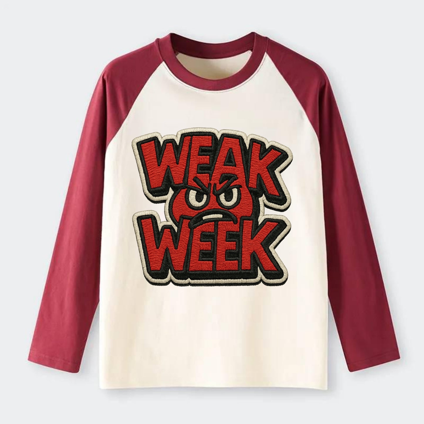 WEAK;WEEK WARRIOR Monday Blue Cap - Raglan Long Sleeve T-Shirt - Red