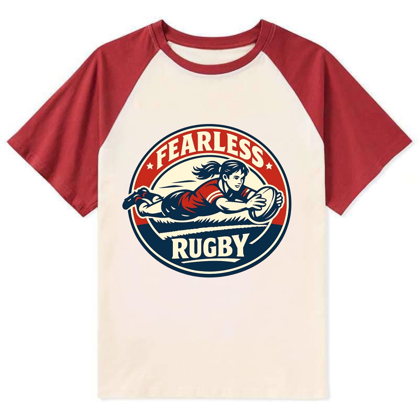 Fearless Try Scorer Emblem - Contrast Raglan T-shirt - Red