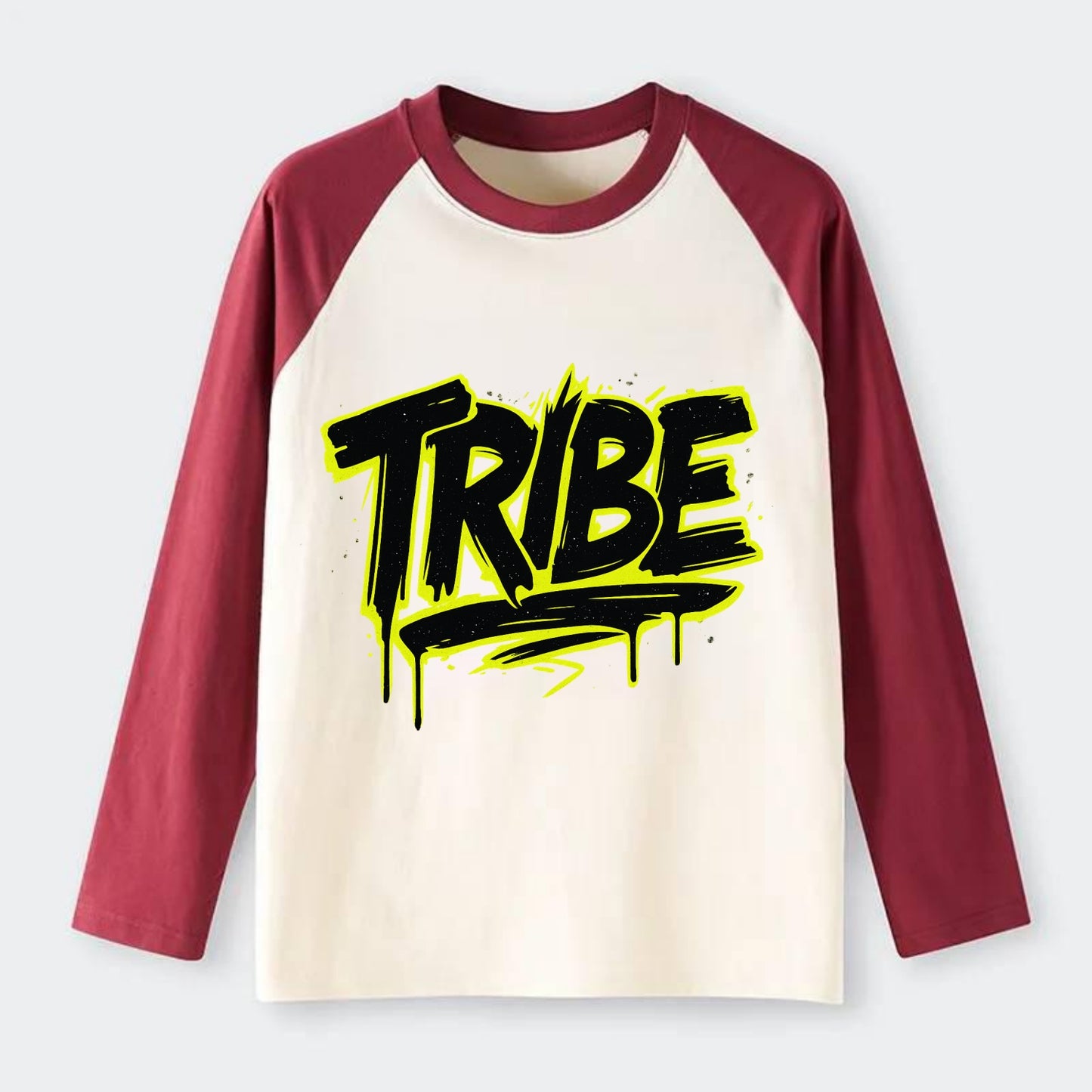 Bold typography design - "TRIBE" - your community, your group - Raglan Long Sleeve T-Shirt - Red