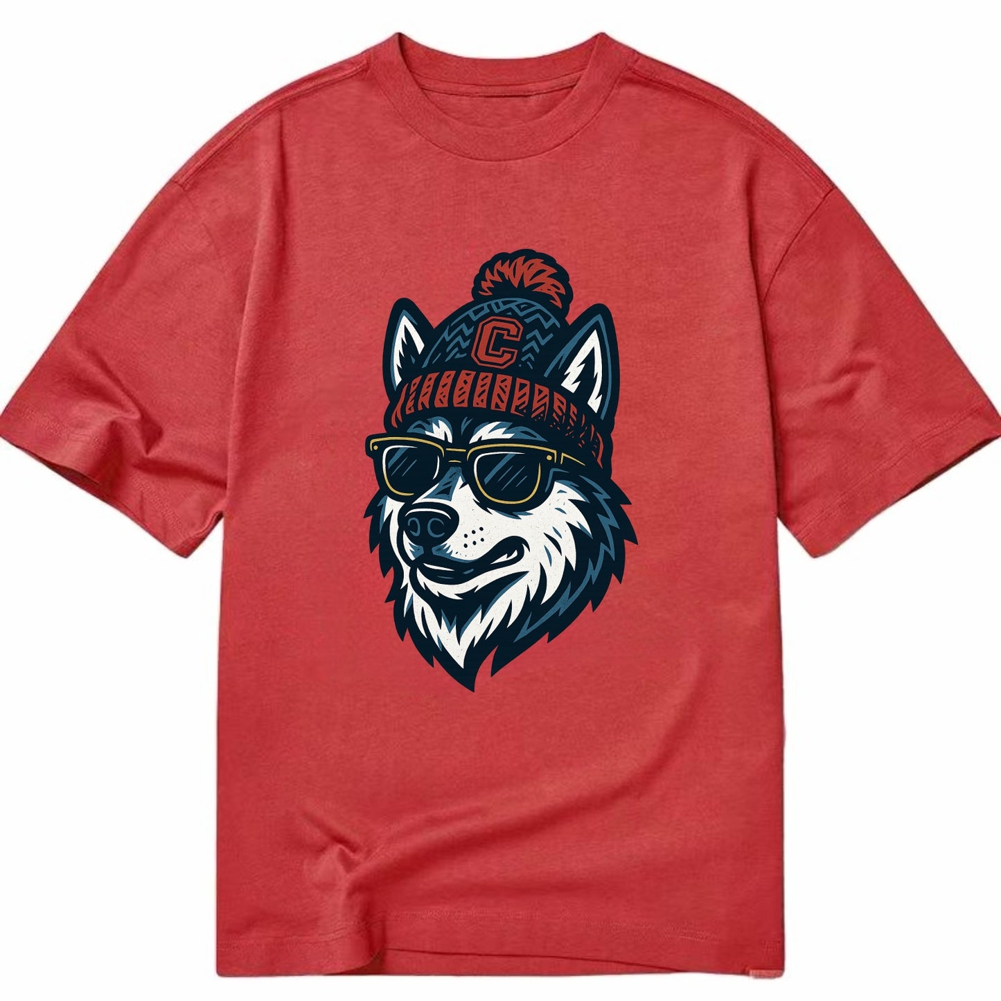 Storrs Husky wearing UConn beanie with C patch - Classic T-shirt - Red