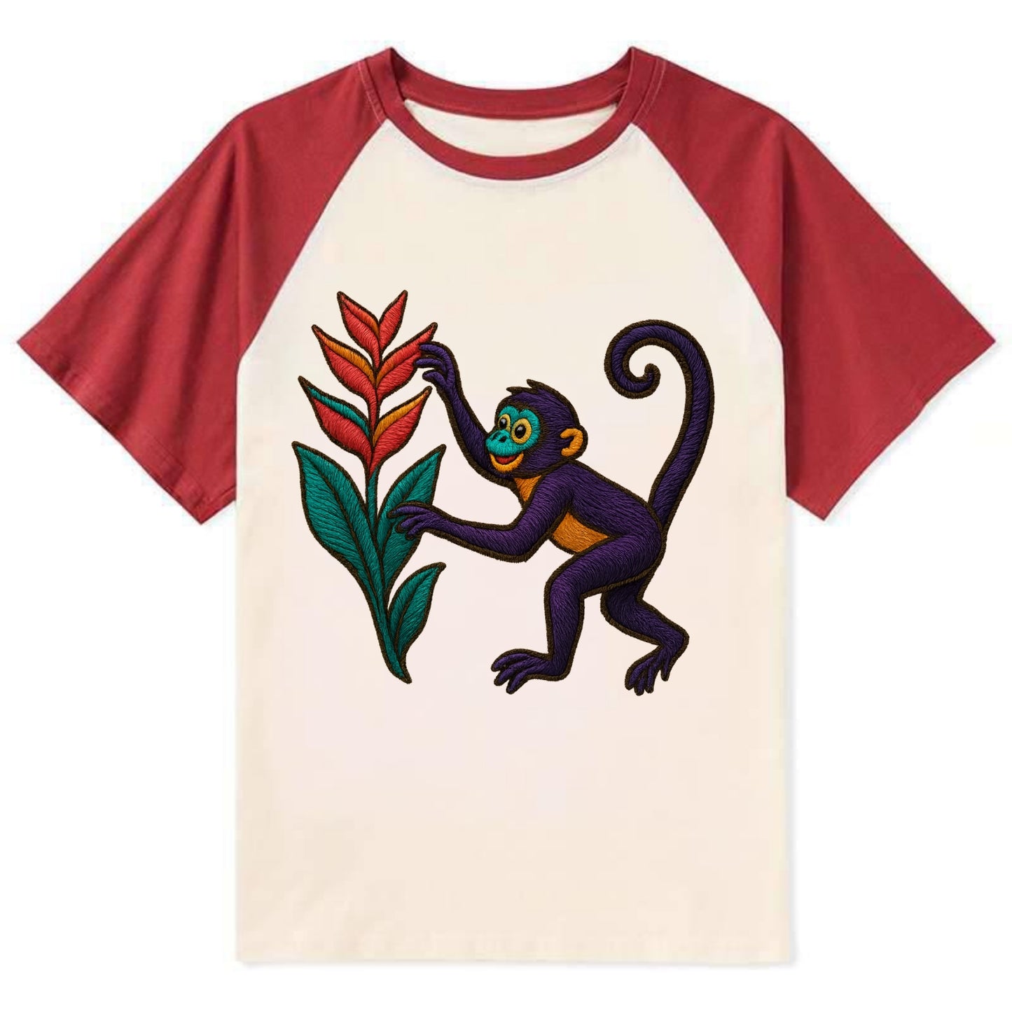 Spider Monkey - Contrast Raglan T-shirt - Red