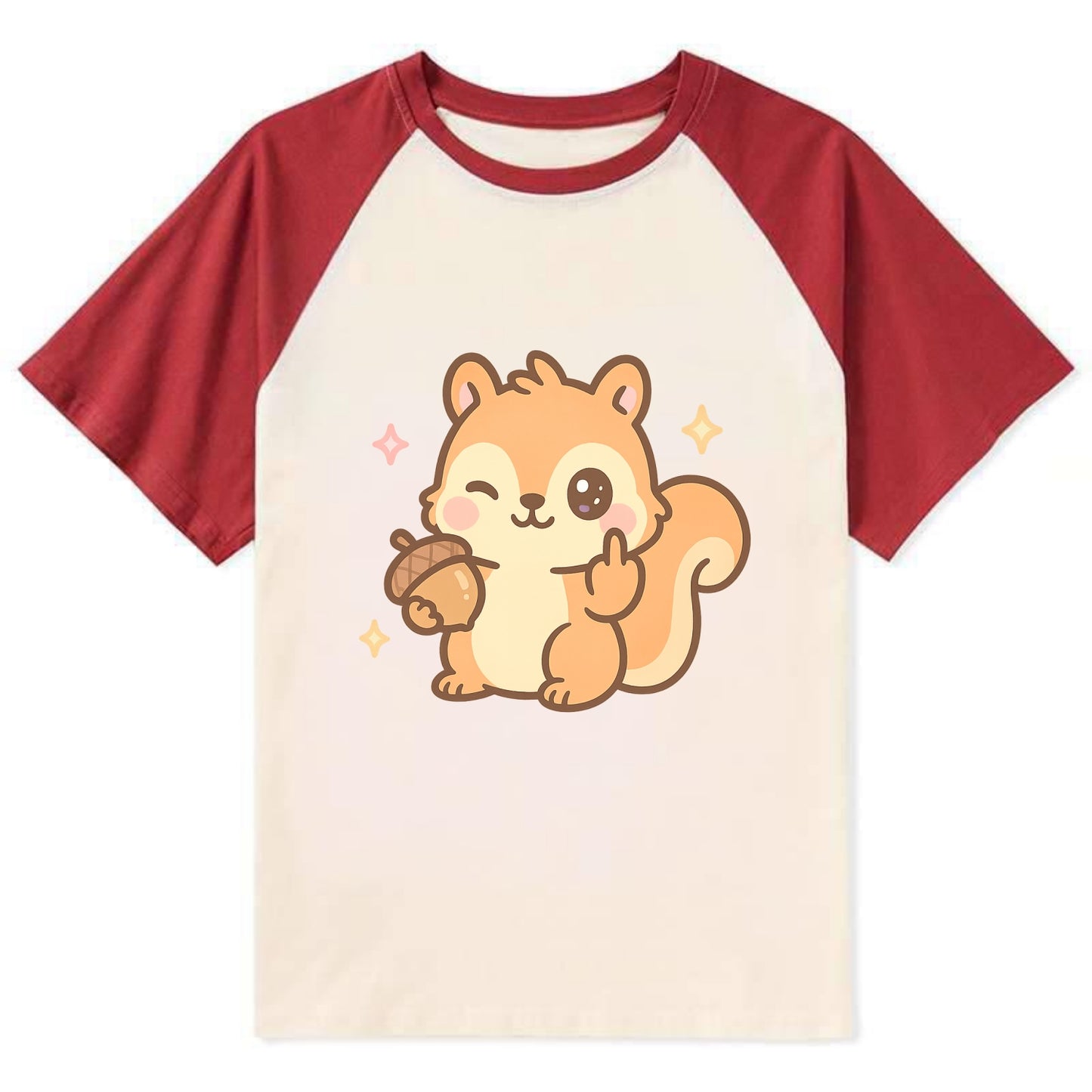 sweet squirrel holding acorn in one paw, flipping off with the other - Contrast Raglan T-shirt - Red
