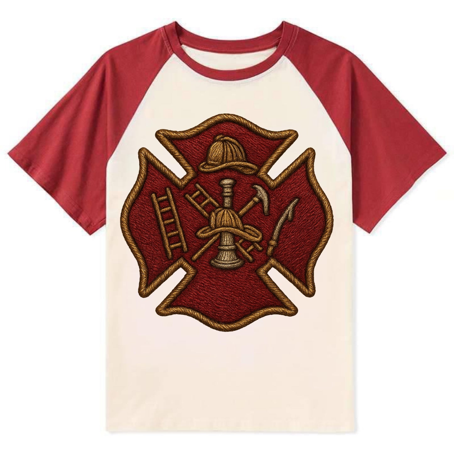 Maltese Cross - Contrast Raglan T-shirt - Red