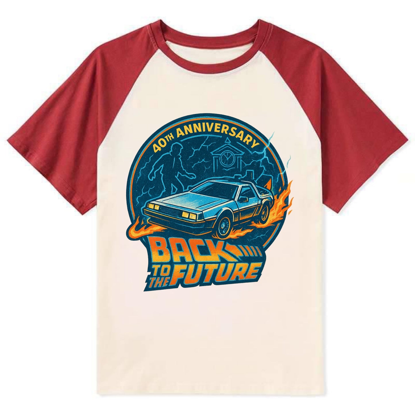 Back To The Future 40th Anniversary - Contrast Raglan T-shirt - Red