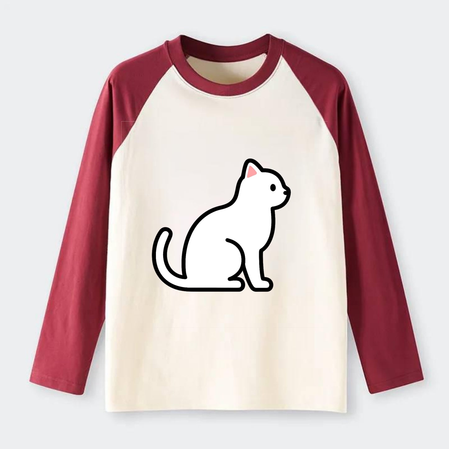 Domestic Shorthair - White classic flat side profile - Raglan Long Sleeve T-Shirt - Red