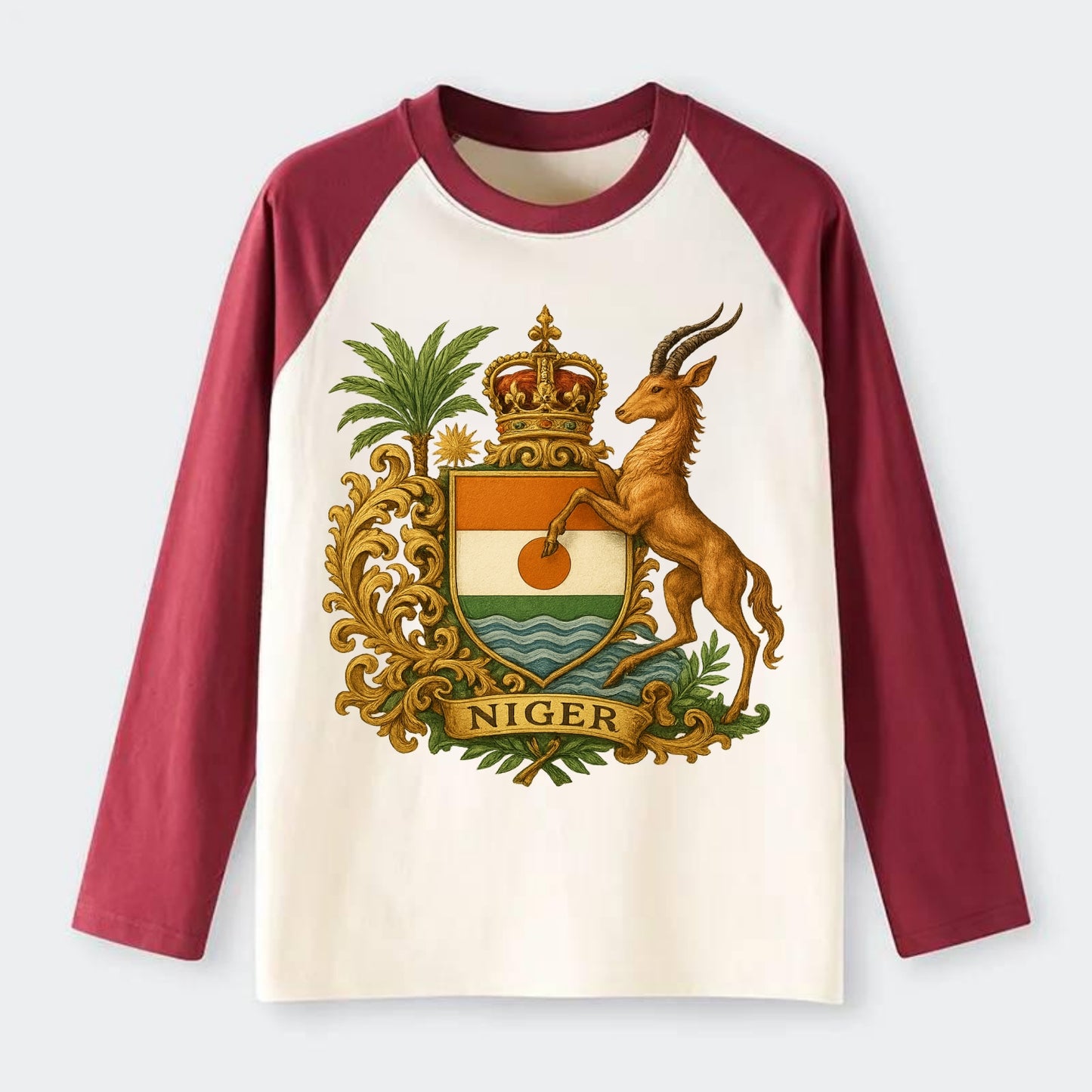 Niger Heritage Badge - Raglan Long Sleeve T-Shirt - Red
