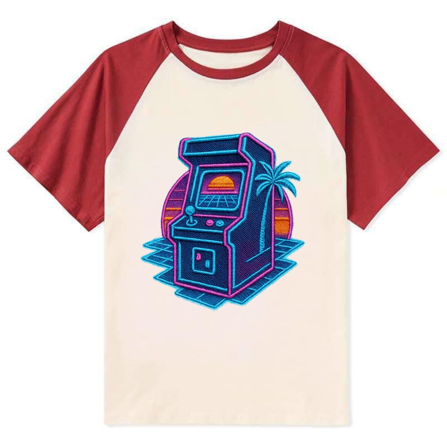 Arcade Machine - Contrast Raglan T-shirt - Red