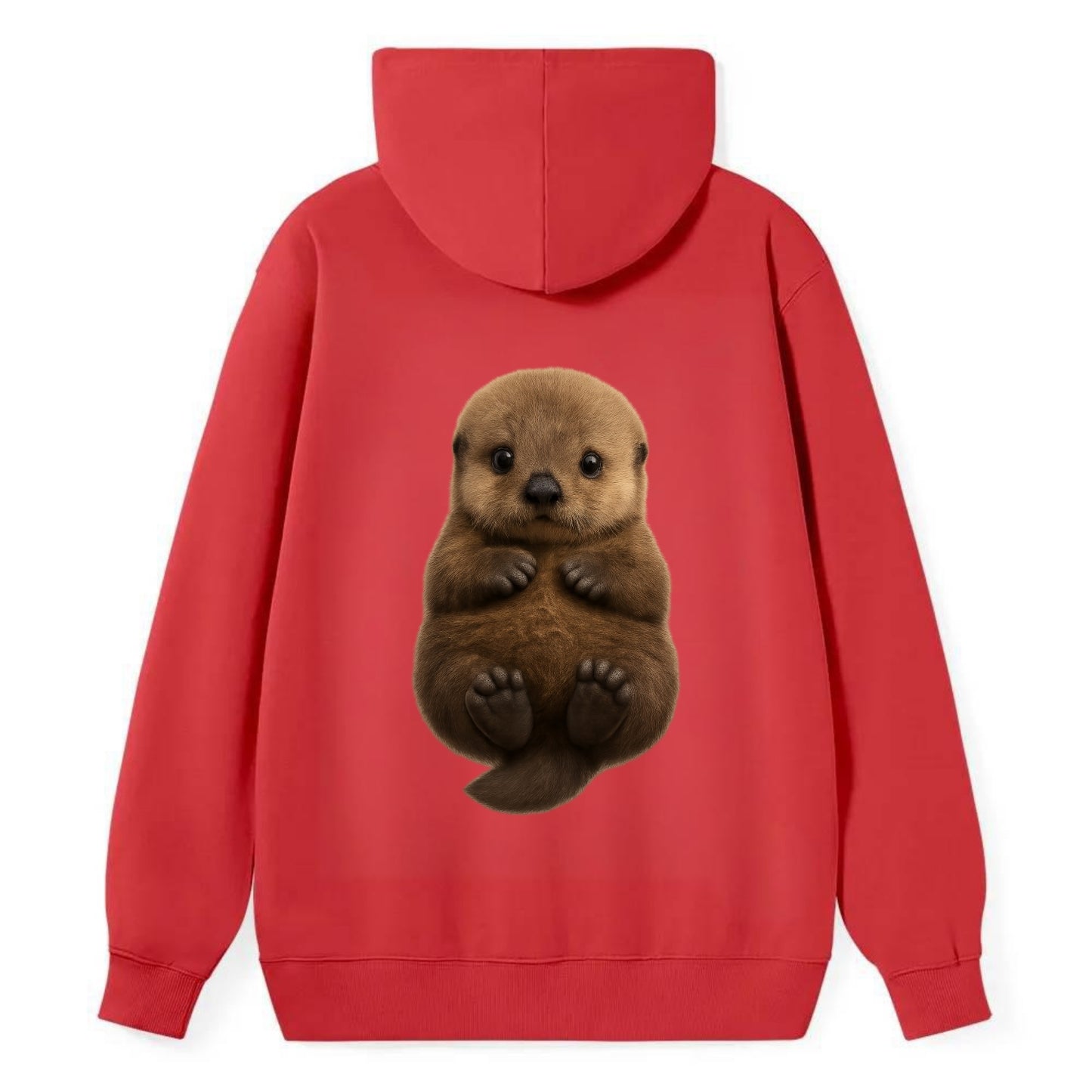 Baby Sea Otter - brown fluffy, floating on back, tiny paws, bright eyes, - Classic Pullover Hoodie - Red