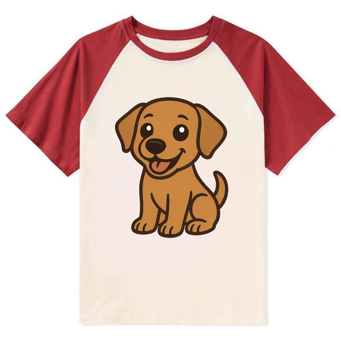 Labrador - Happy panting expression - Contrast Raglan T-shirt - Red