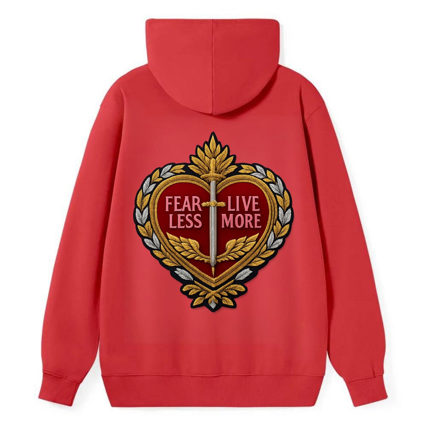 FEAR LESS LIVE MORE - heart with text in red , courage - Classic Pullover Hoodie - Red