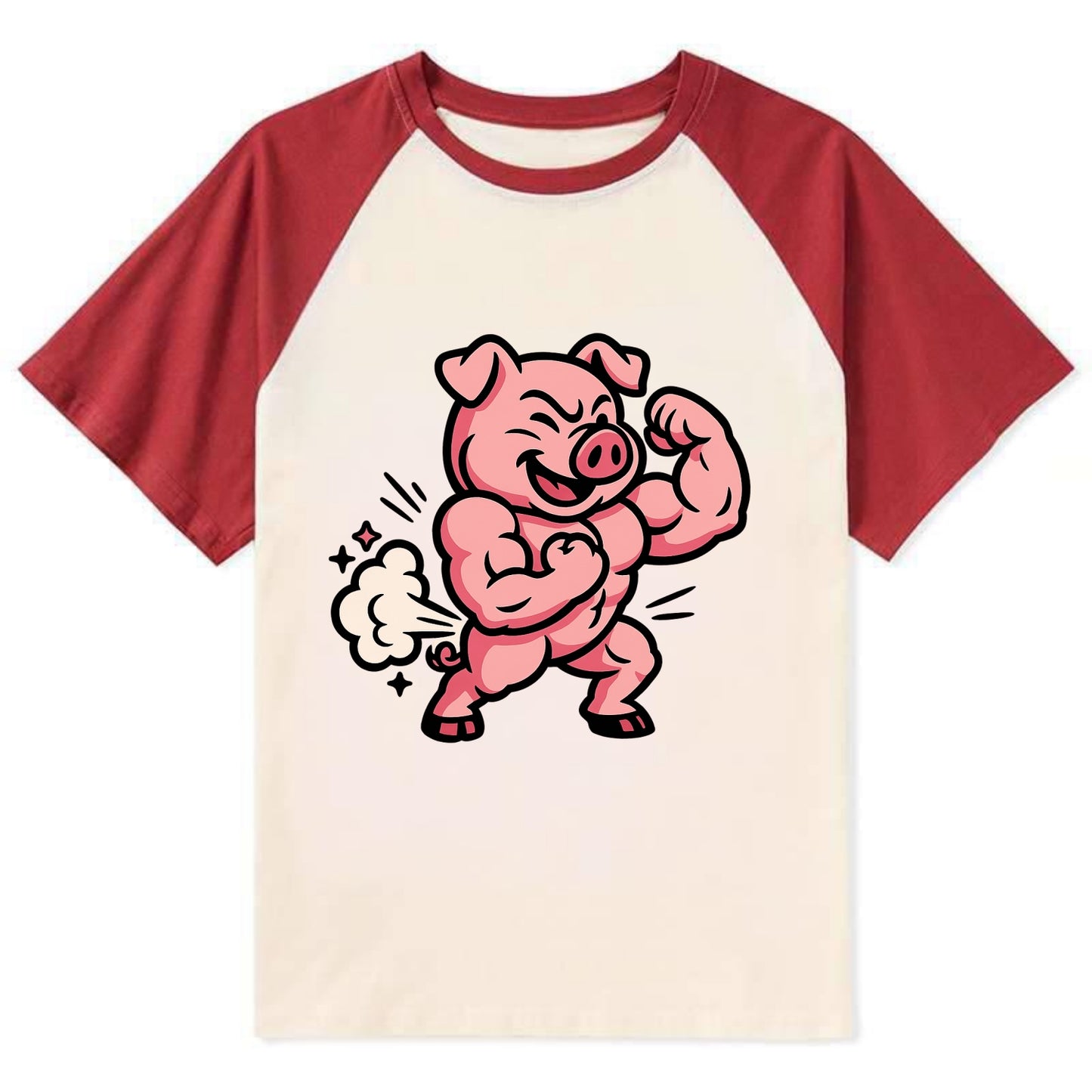 Strong Pig - Contrast Raglan T-shirt - Red