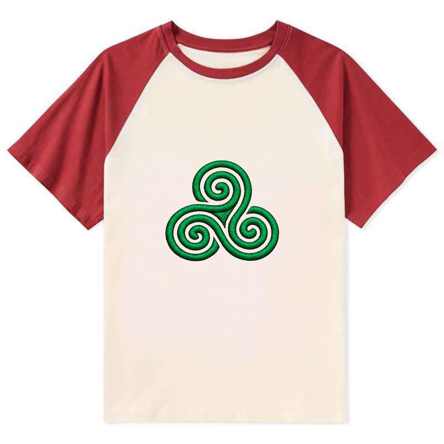 Triple Spiral - Contrast Raglan T-shirt - Red