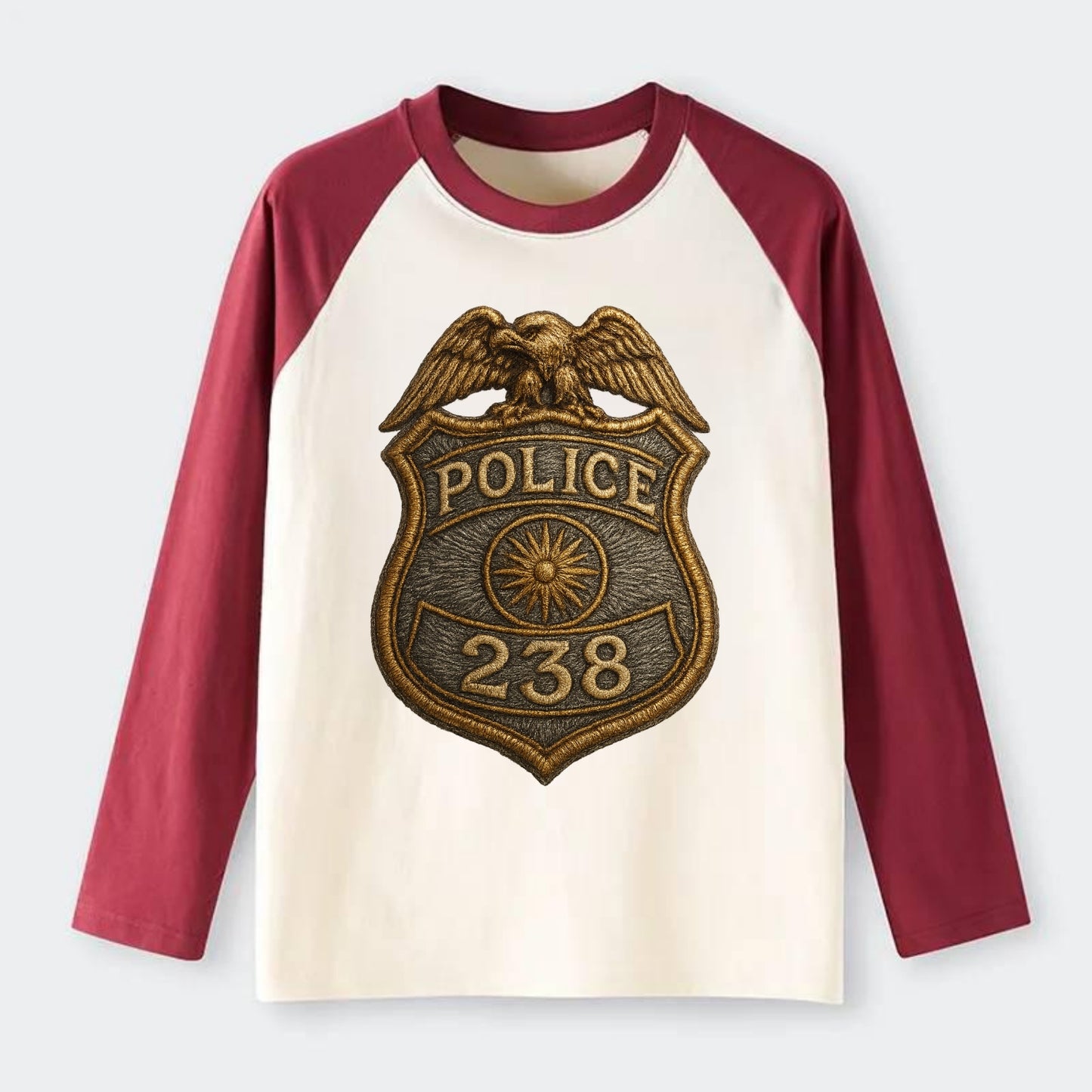 Police Badge - Raglan Long Sleeve T-Shirt - Red