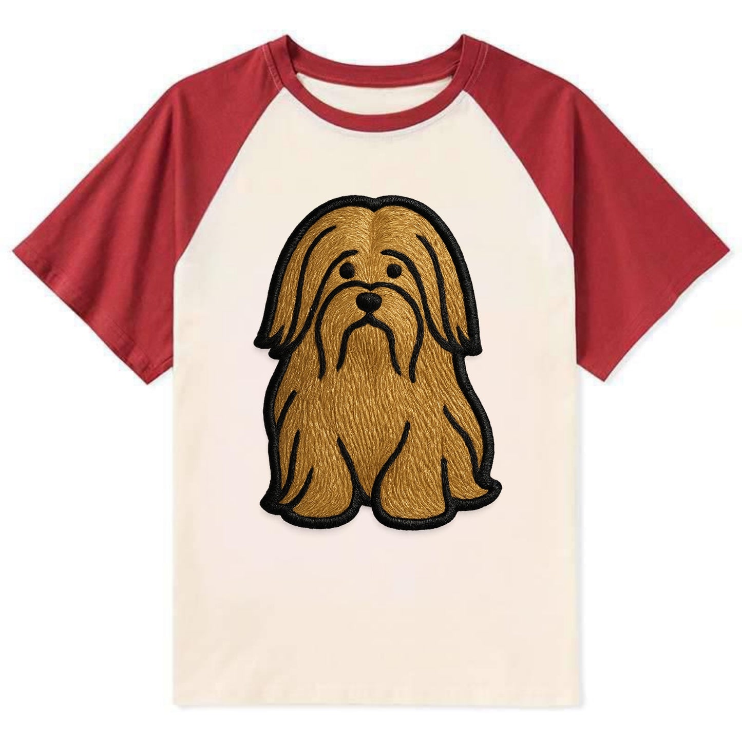 Lhasa Apso - Trendy long-haired design w - Contrast Raglan T-shirt - Red