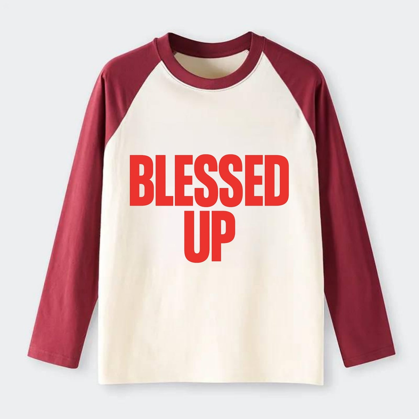 Bold typography design - "BLESSED UP" - recognizing fortune - Raglan Long Sleeve T-Shirt - Red