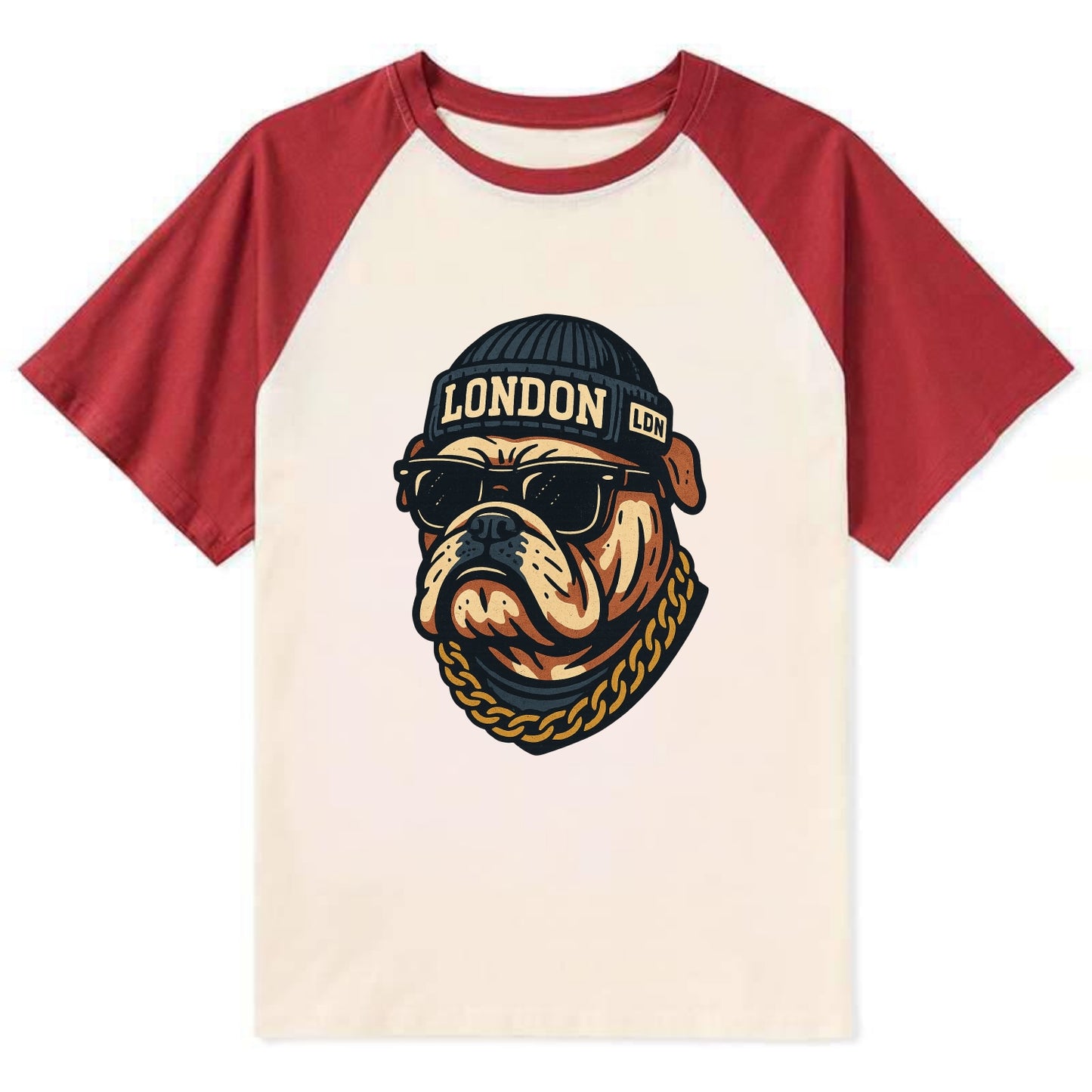 London Bulldog - Contrast Raglan T-shirt - Red