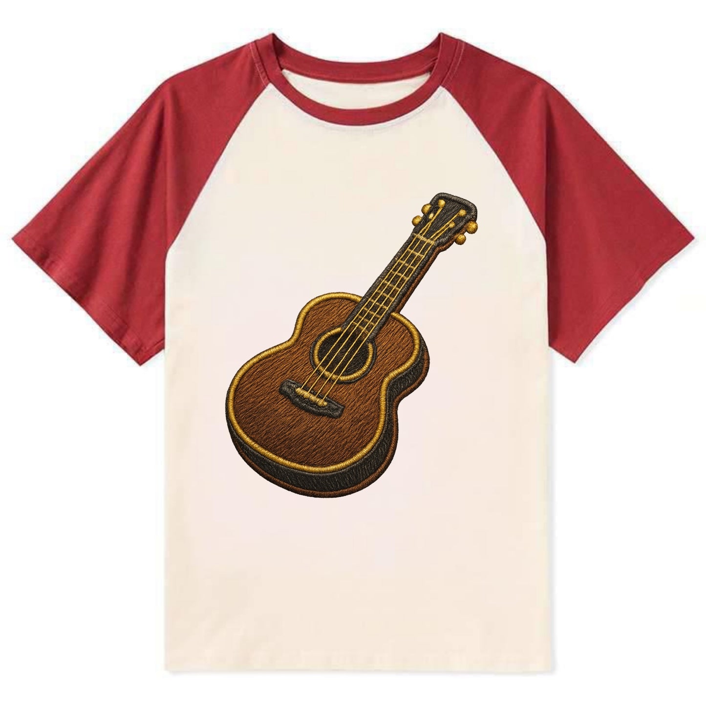 Vintage Guitar - Contrast Raglan T-shirt - Red