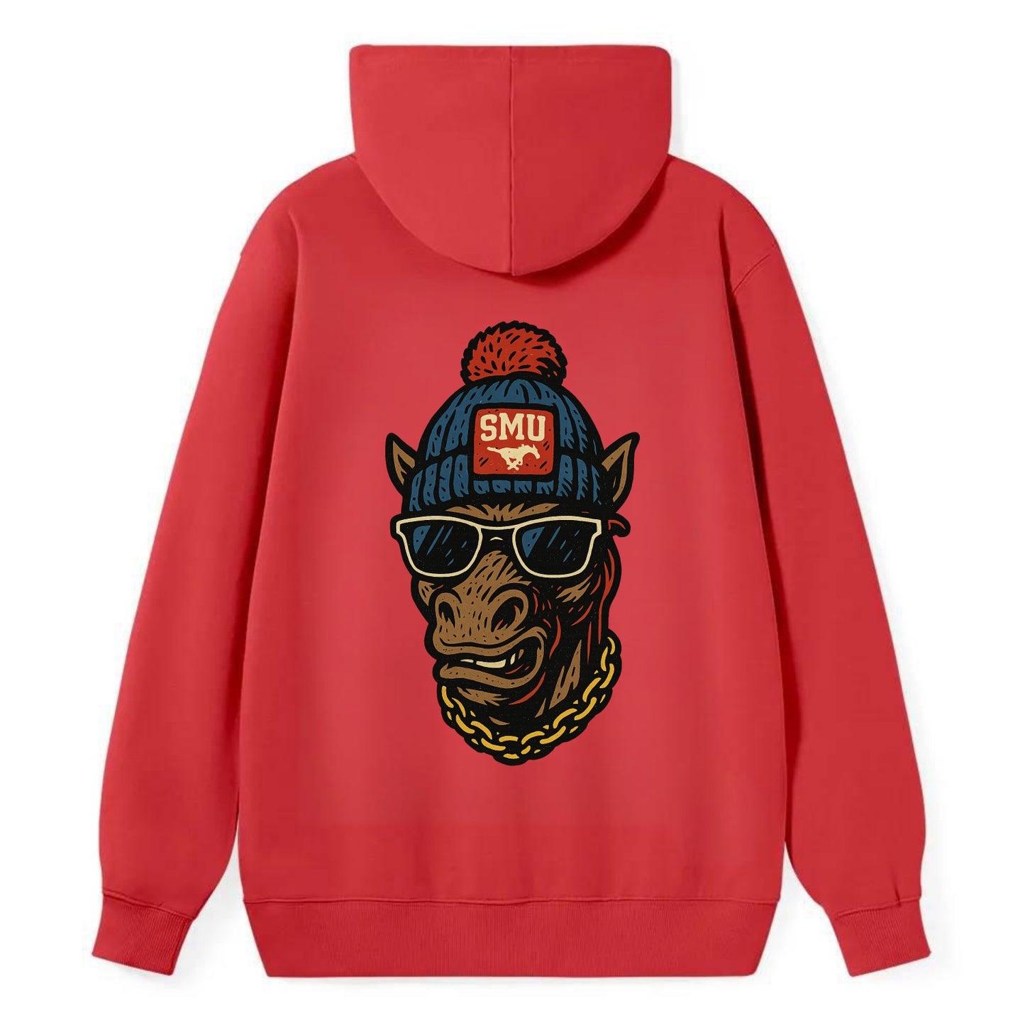 Dallas Mustang wearing SMU beanie with pony patch - Classic Pullover Hoodie - Red
