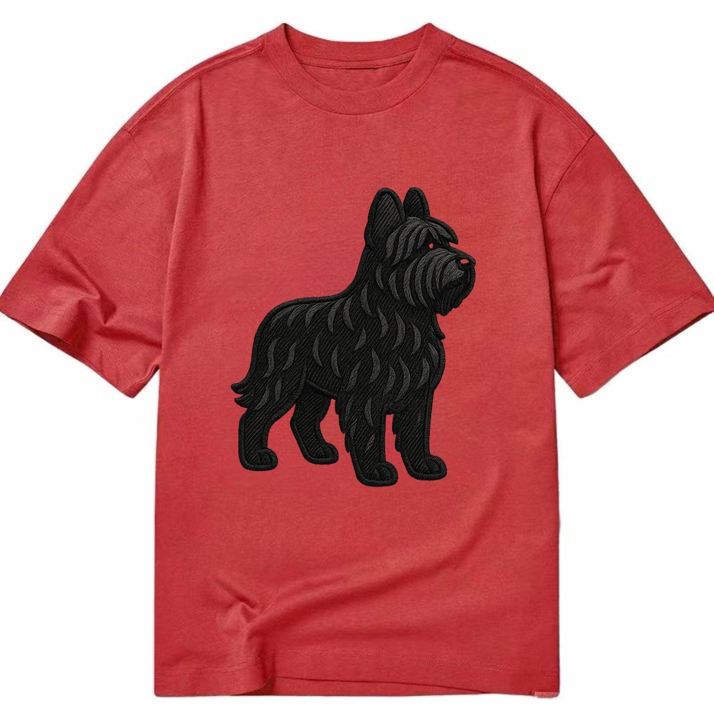 Briard - Black wavy coat embroidered herding pose - Classic T-shirt - Red