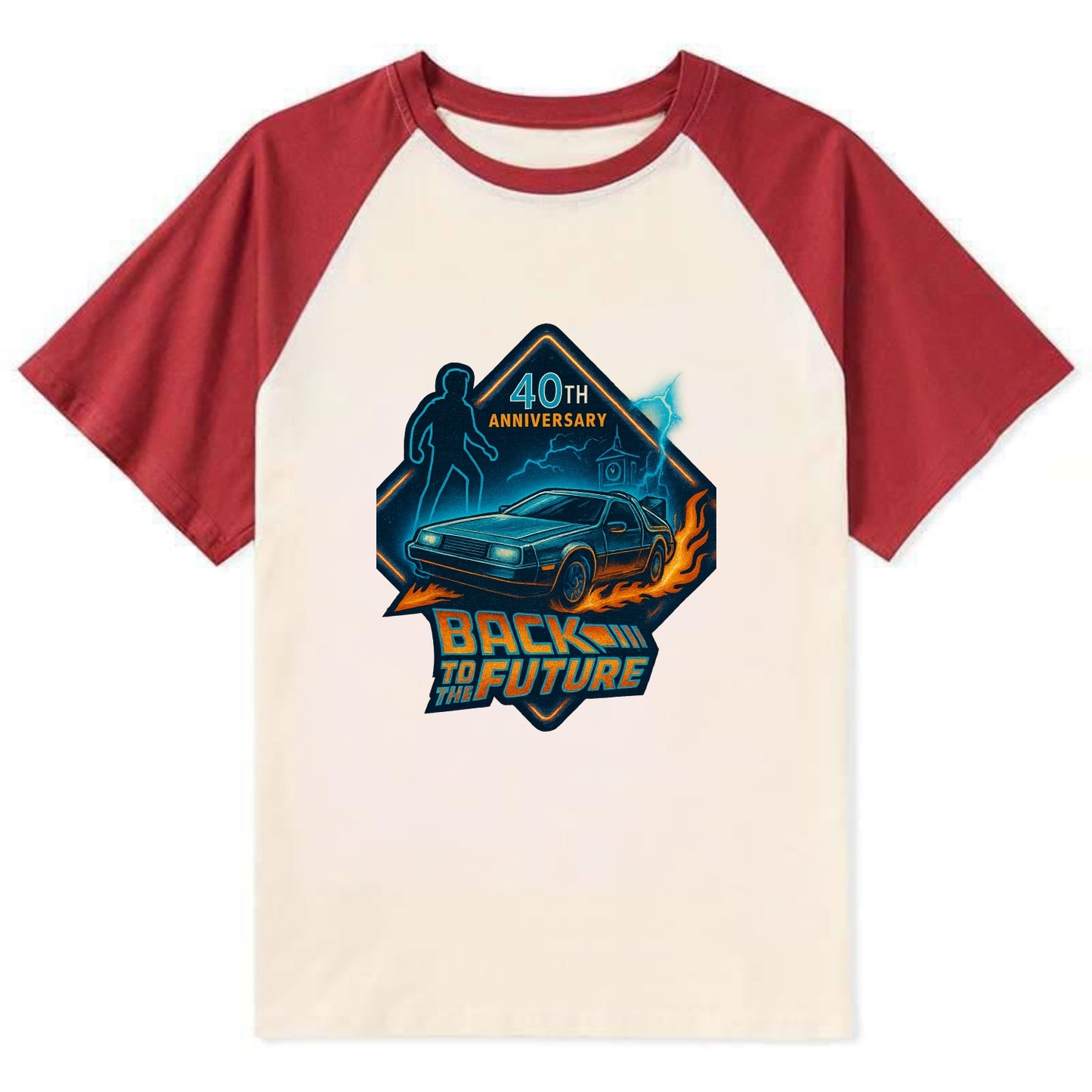 Back To The Future 40th Anniversary 2 - Contrast Raglan T-shirt - Red
