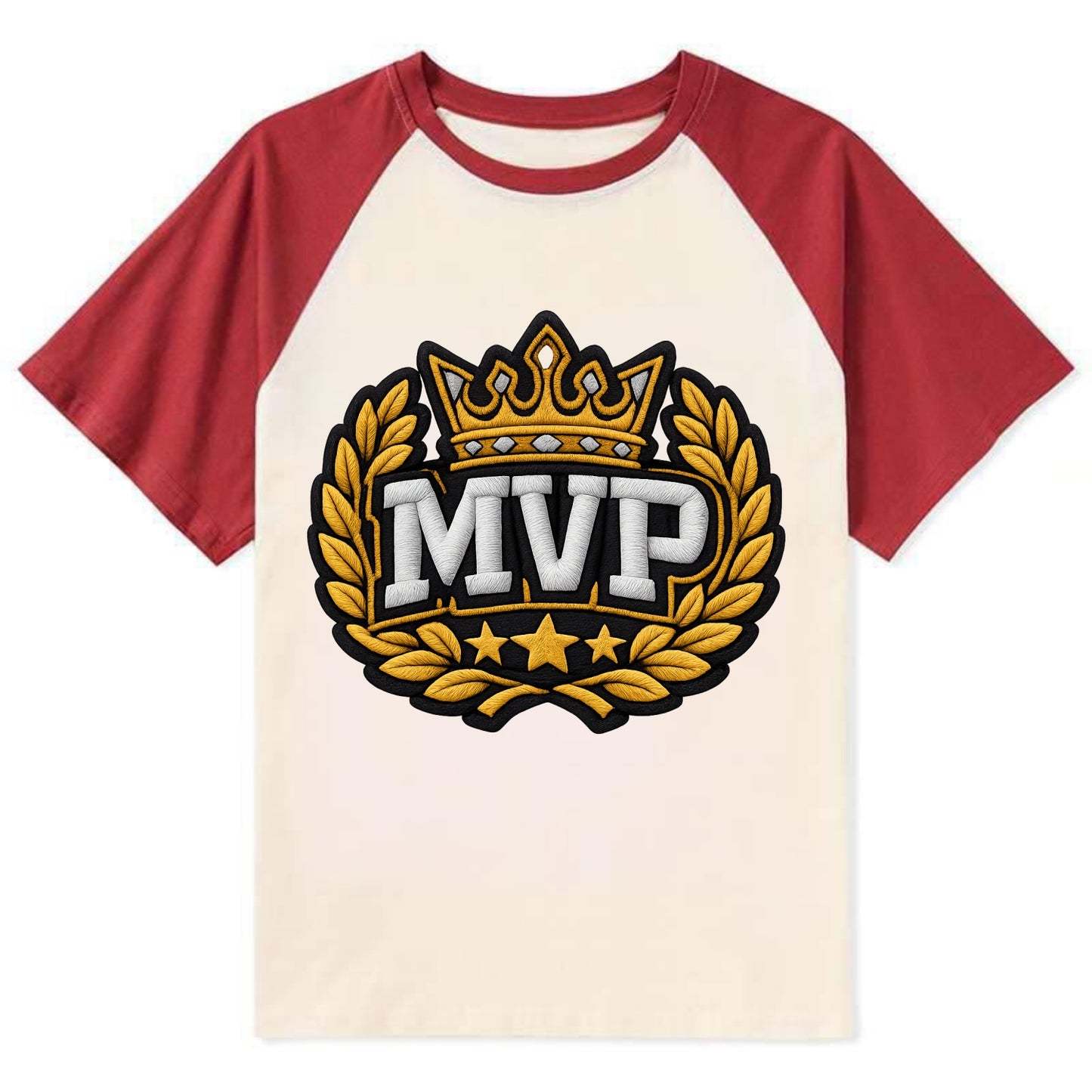 MVP CROWN - crown with laurels in gold , most valuable - Contrast Raglan T-shirt - Red
