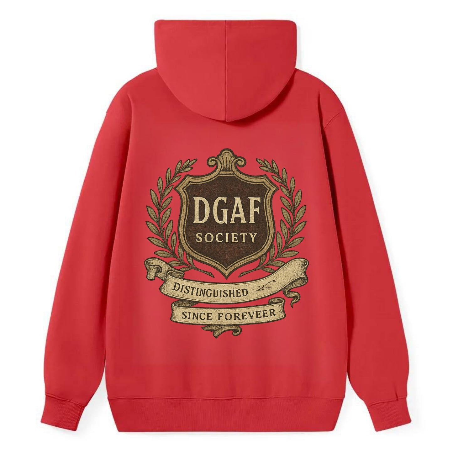 Official membership card design - "DGAF Society - Distinguished Members - Classic Pullover Hoodie - Red