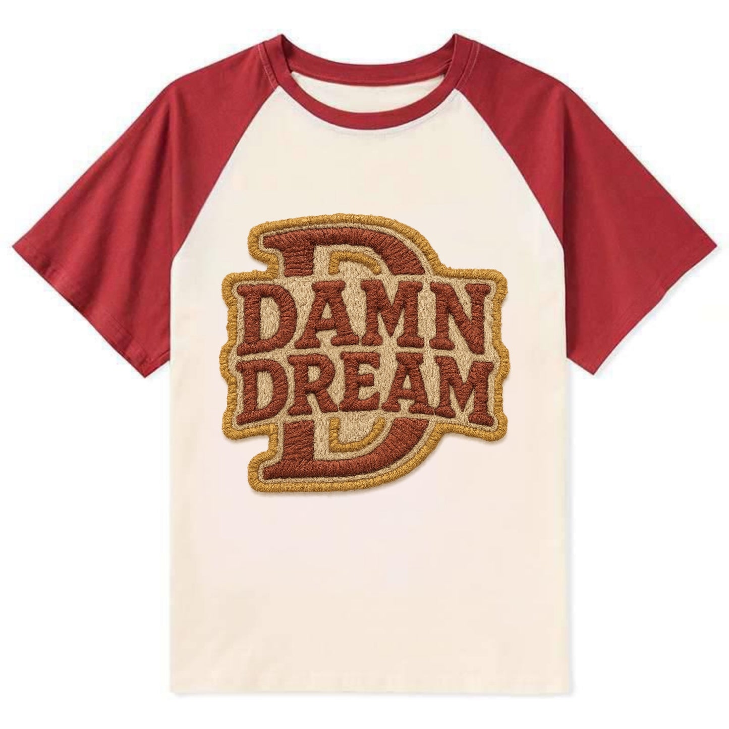 DAMN;DREAM BIG Motivational White Cap - Contrast Raglan T-shirt - Red