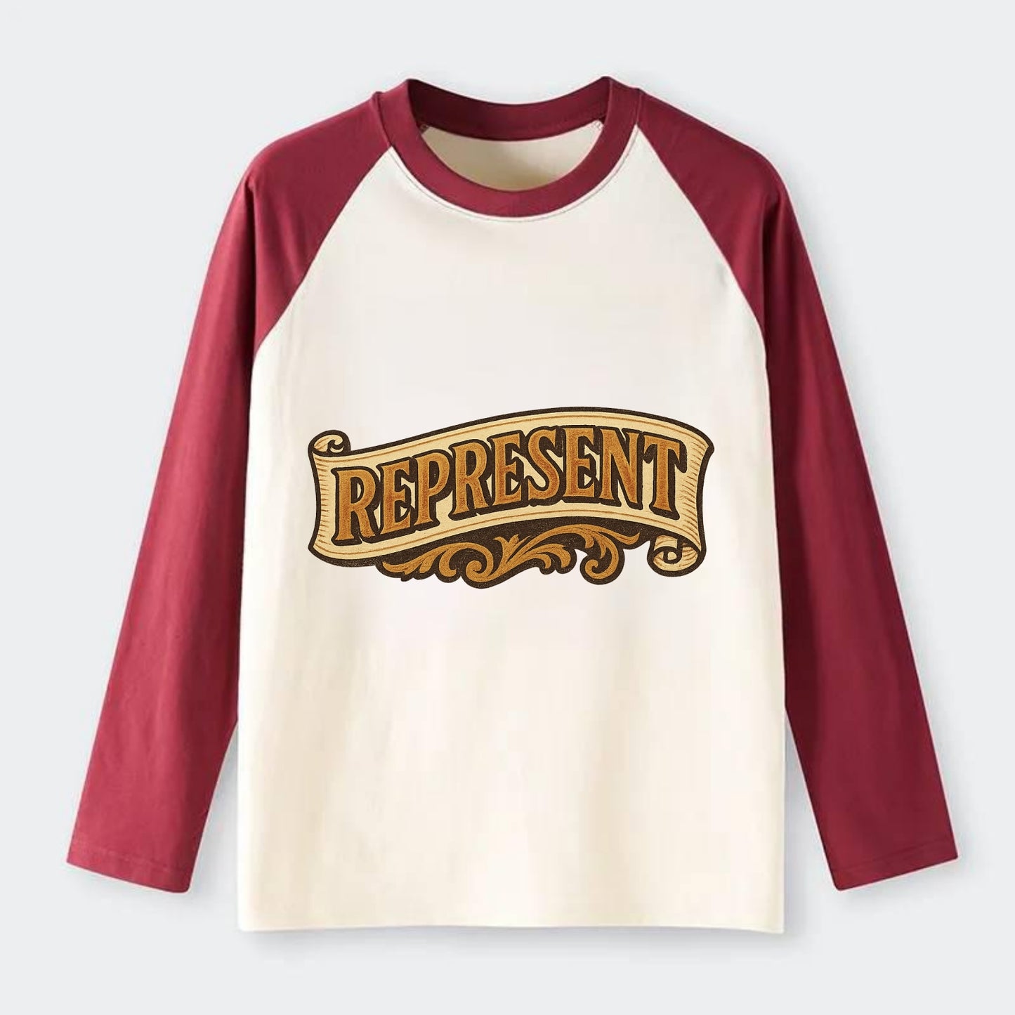 Bold typography design - "REPRESENT" - showing where you from - Raglan Long Sleeve T-Shirt - Red