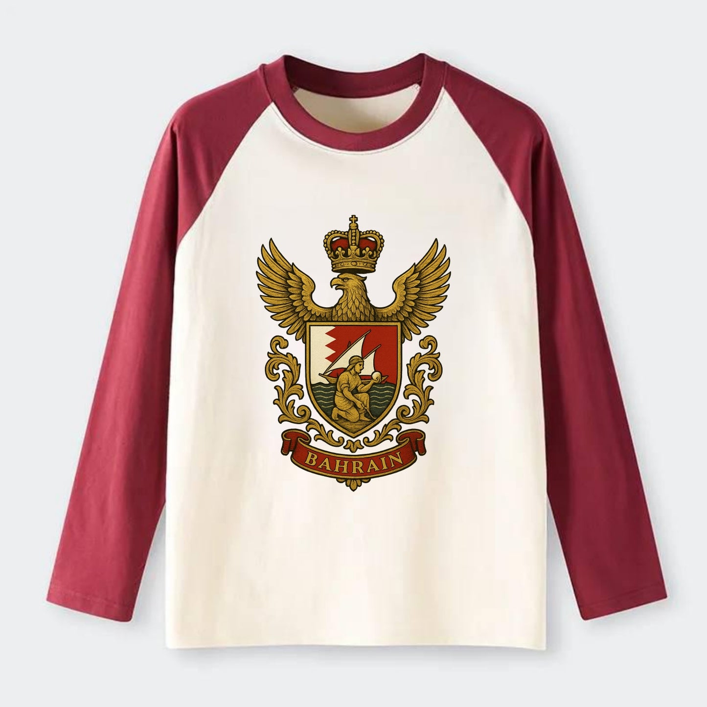 Bahrain Heritage Badge - Raglan Long Sleeve T-Shirt - Red