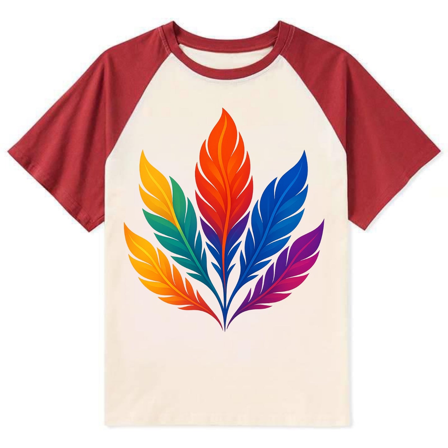 Phoenix Feathers - Each feather a differ - Contrast Raglan T-shirt - Red