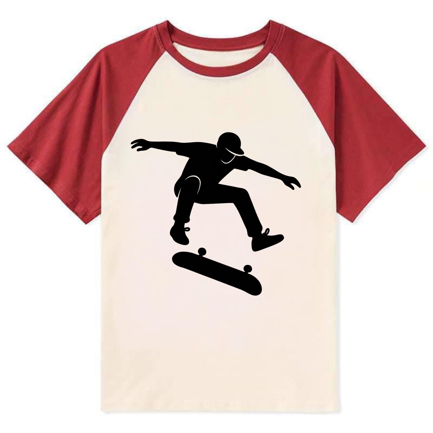 Skateboarder doing kickflip trick - Contrast Raglan T-shirt - Red
