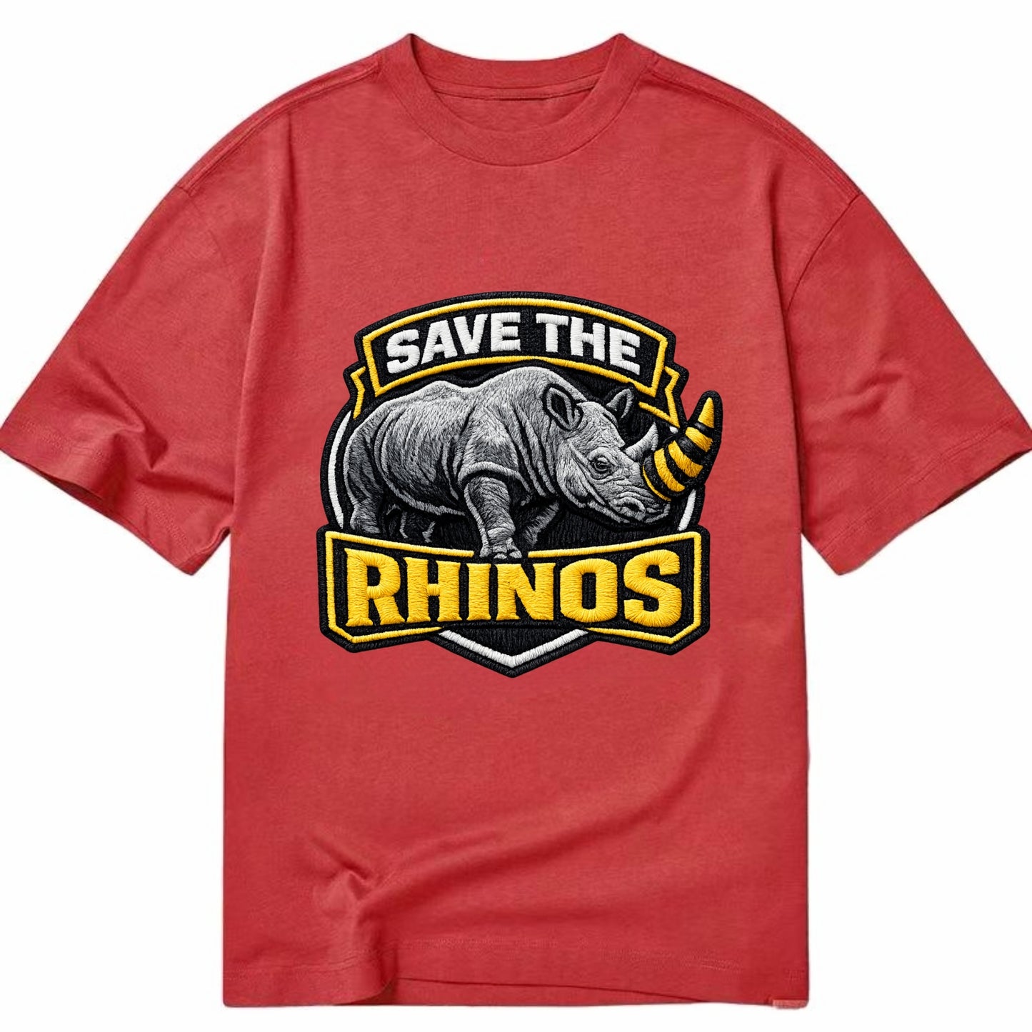 SAVE THE RHINOS - rhino silhouette in gray , horn protection - Classic T-shirt - Red