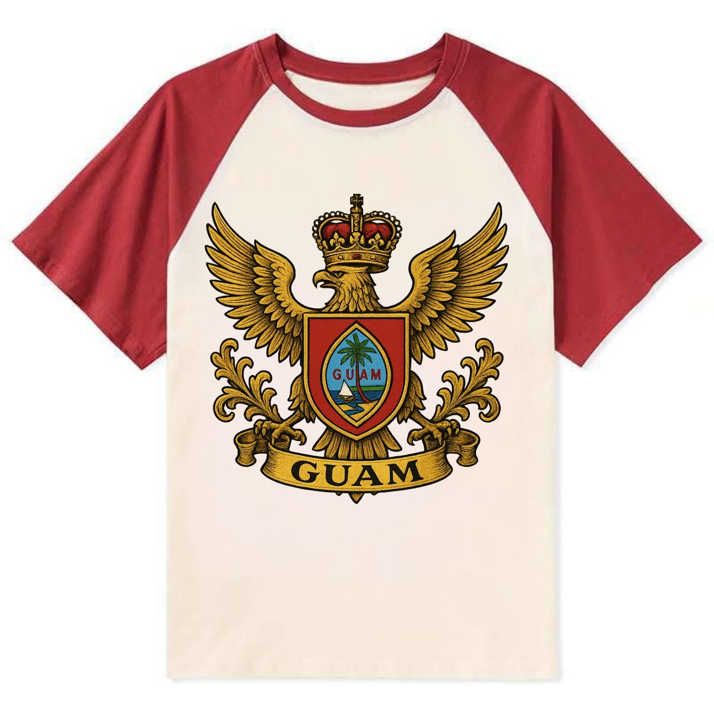 Guam Heritage Badge - Contrast Raglan T-shirt - Red