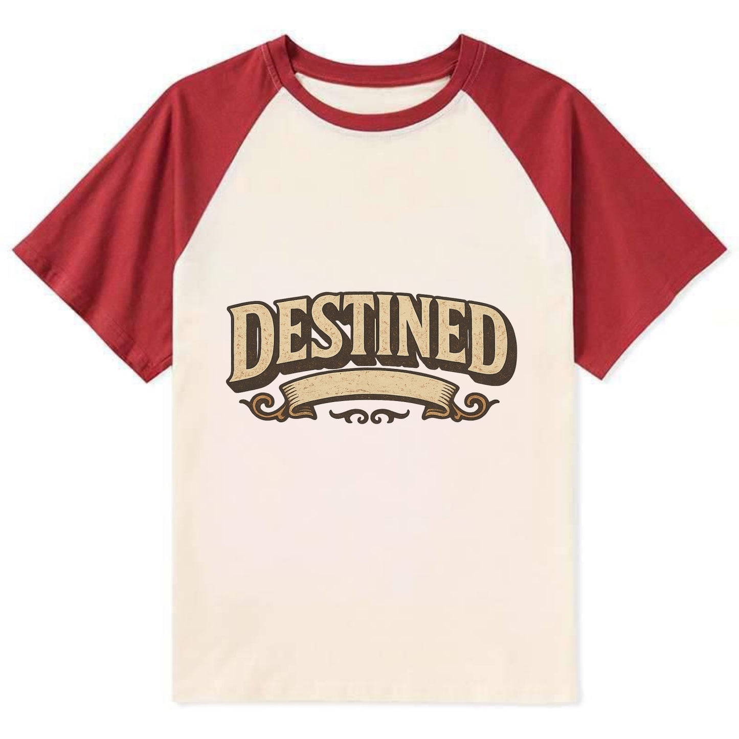 Bold typography design - "DESTINED" - fated for greatness - Contrast Raglan T-shirt - Red