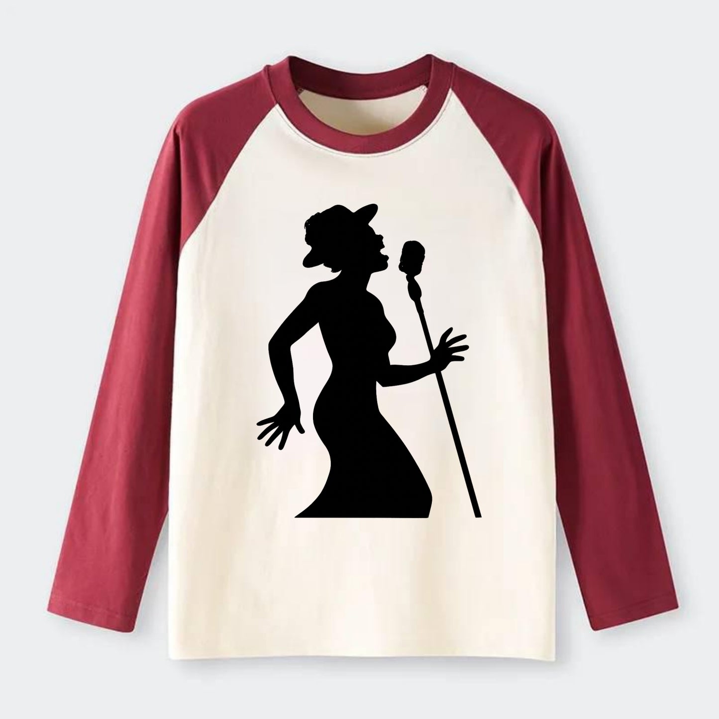Jazz singer at vintage microphone - Raglan Long Sleeve T-Shirt - Red
