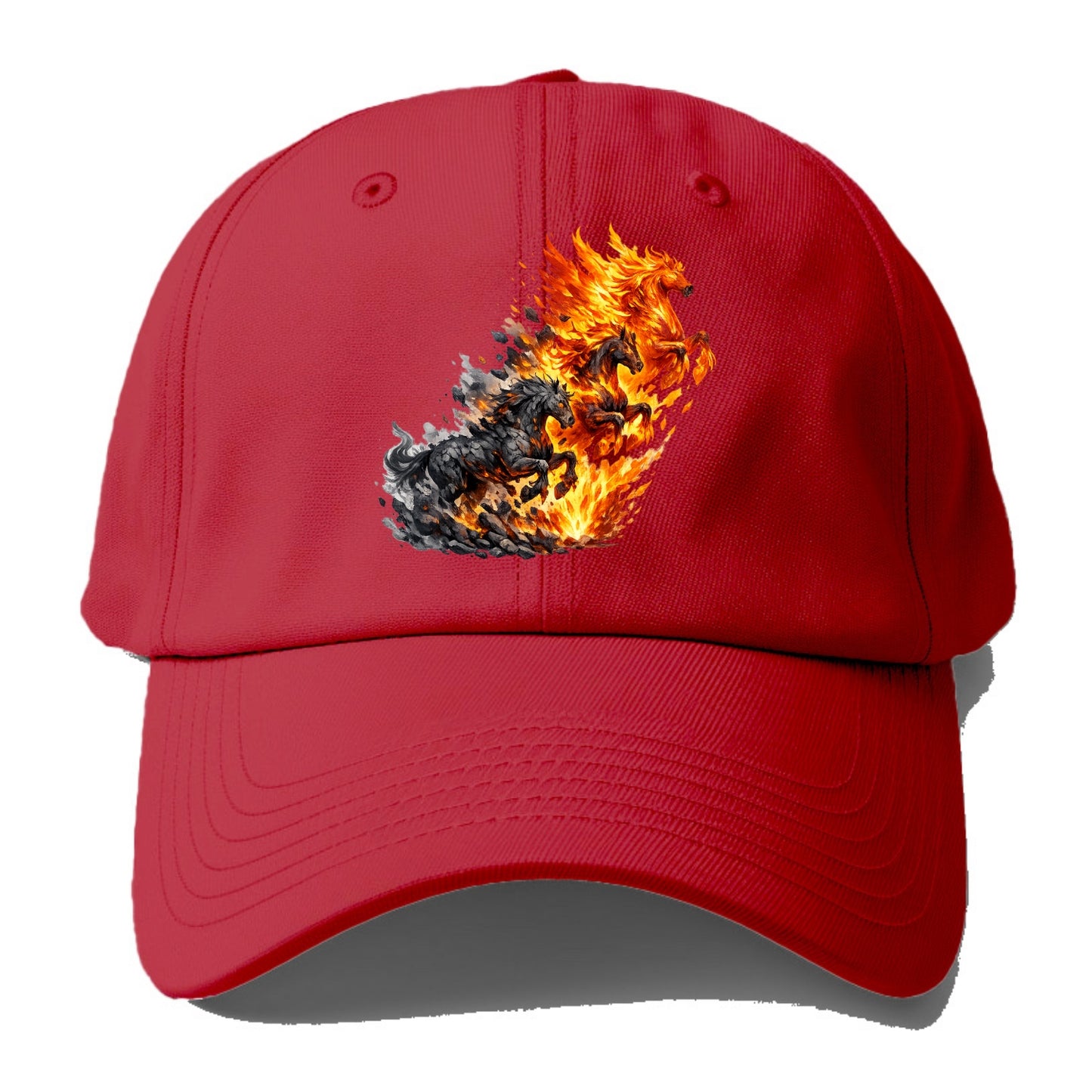 INFERNO STALLION | Horse made entirely of living flames | Blazing mane and tail | - Baseball Cap - Red