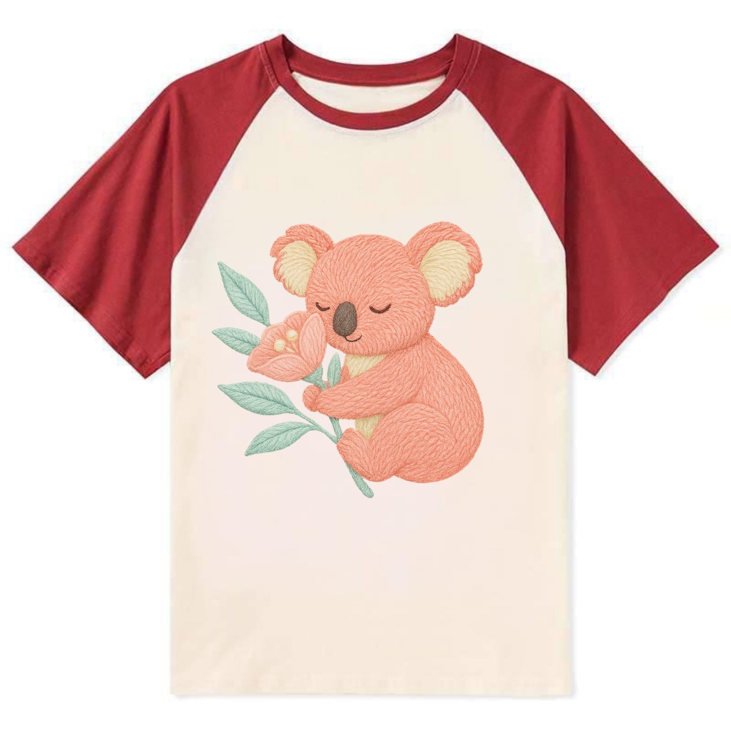 Coral Koala - Contrast Raglan T-shirt - Red