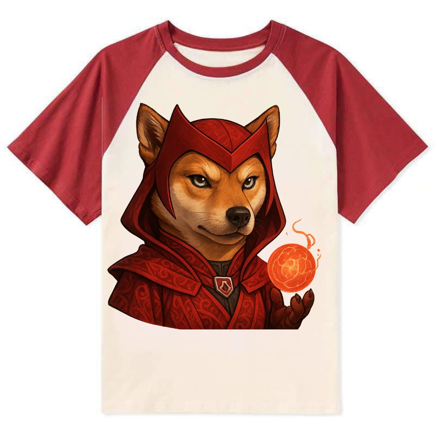 Shiba Inu Scarlet Witch - Contrast Raglan T-shirt - Red