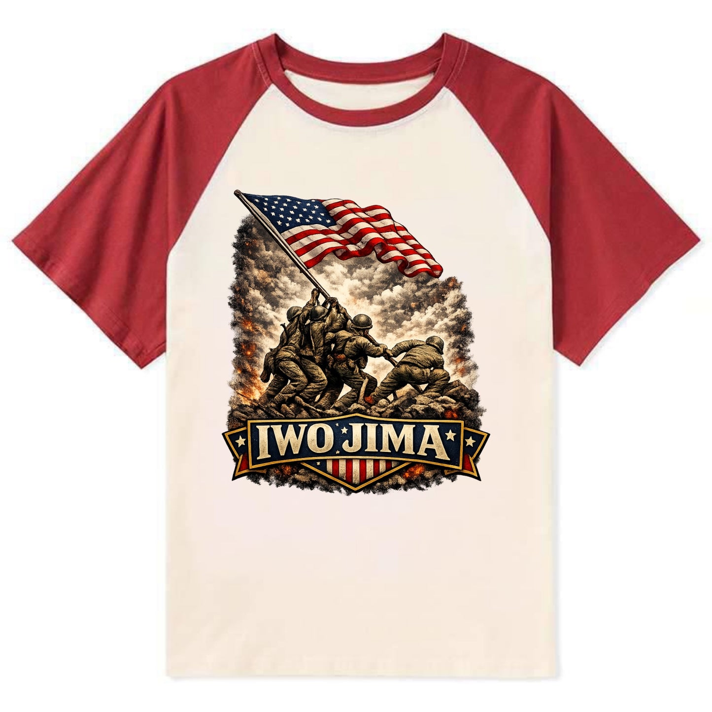 Iwo Jima Flag Raising - Contrast Raglan T-shirt - Red