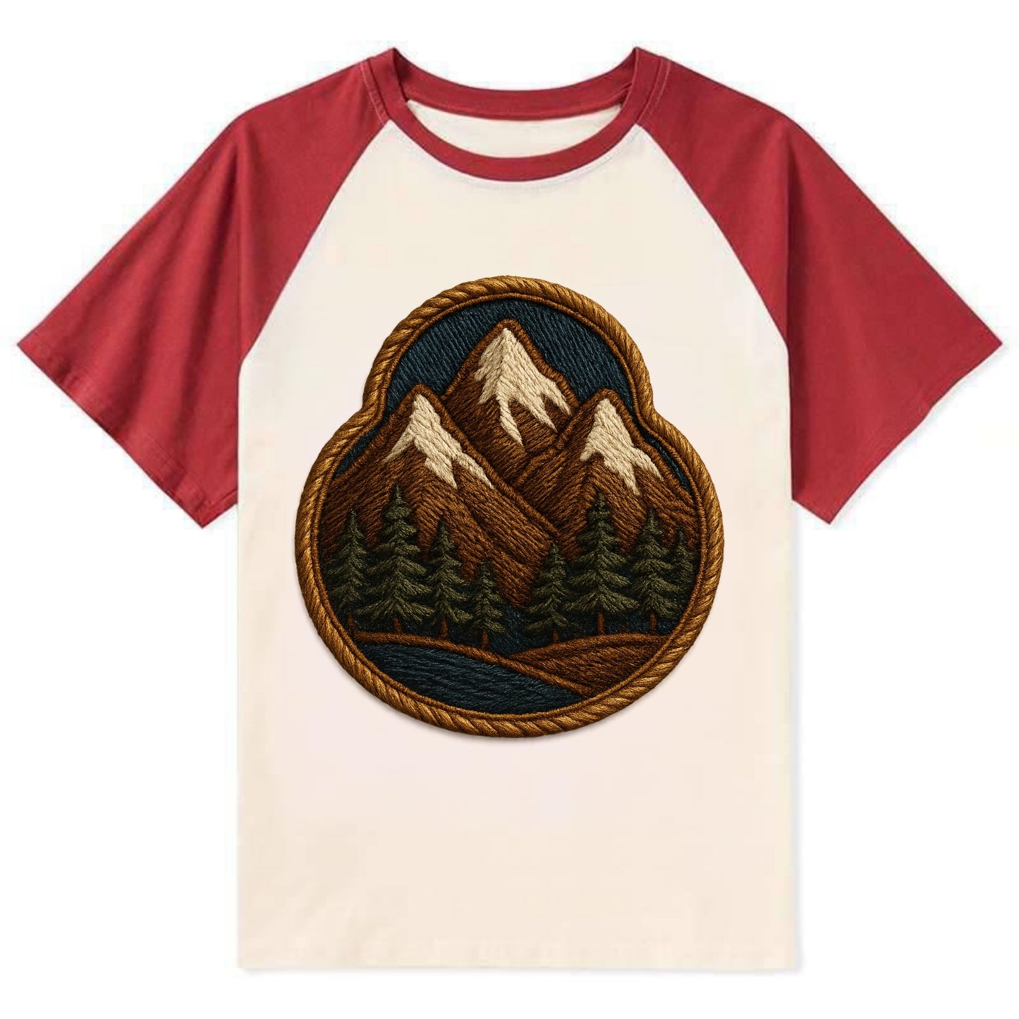 Mountain Range - Contrast Raglan T-shirt - Red