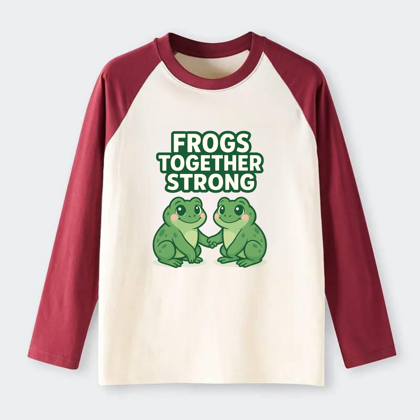 Frogs Together Strong 2 - Raglan Long Sleeve T-Shirt - Red