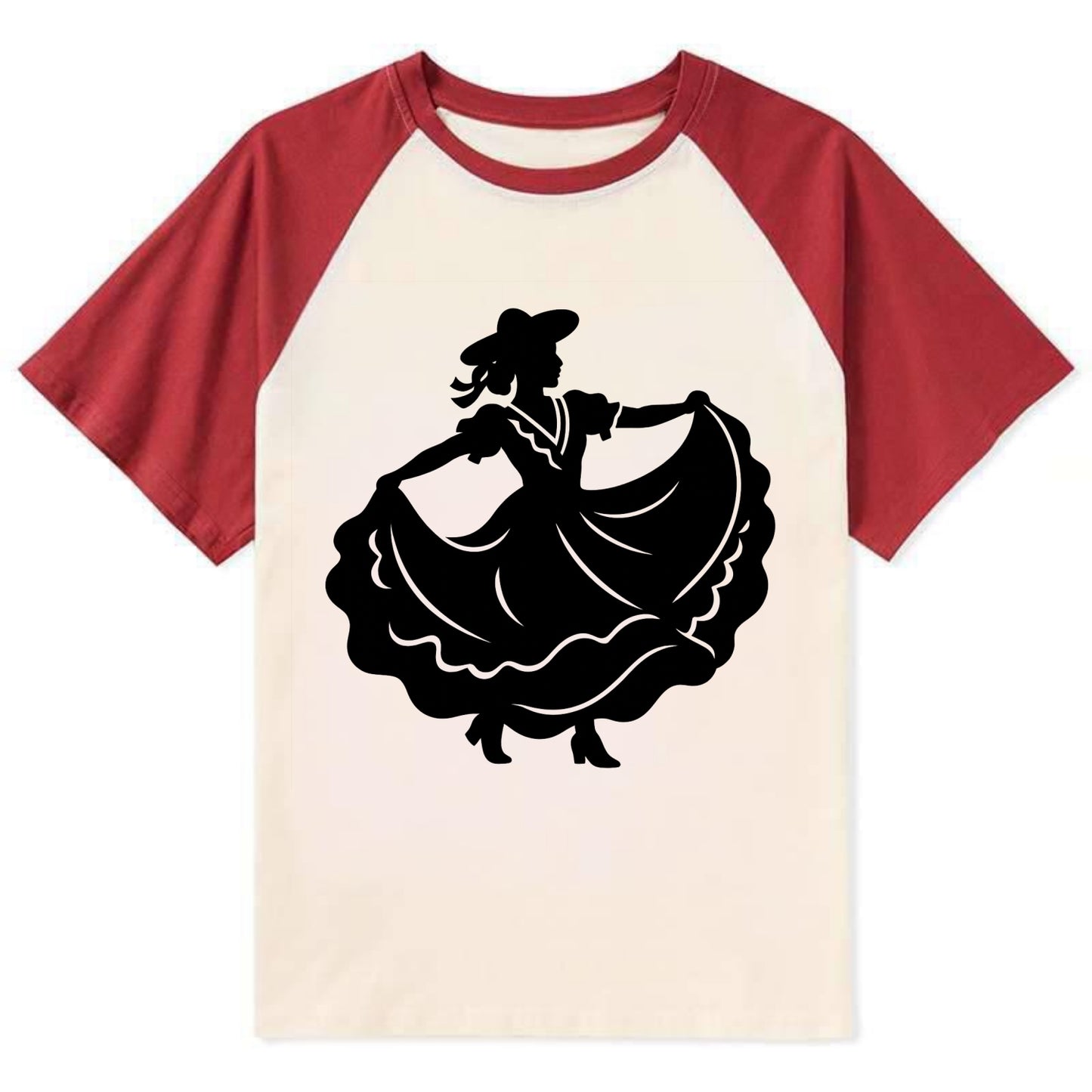Mexican folk dancer twirling skirt - Contrast Raglan T-shirt - Red