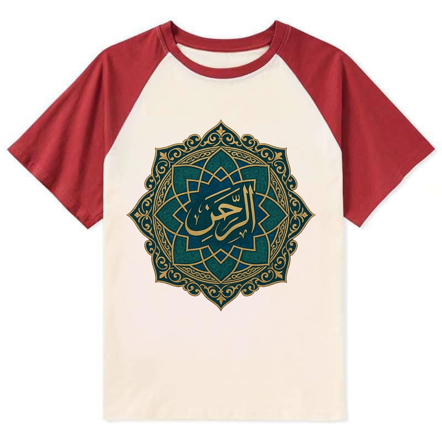 Ar-Rahman Geometric - Contrast Raglan T-shirt - Red